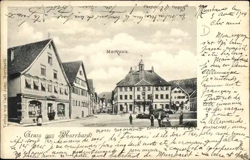 Ak Murrhardt in Württemberg, Marktplatz, Geschäfte, Brunnen