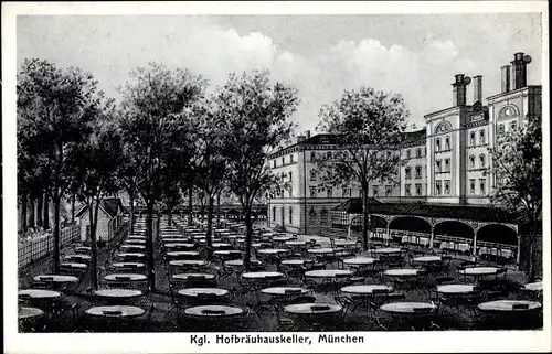 Ak München, Kgl. Hofbräuhauskeller, Biergarten, Inh. K. Reindl
