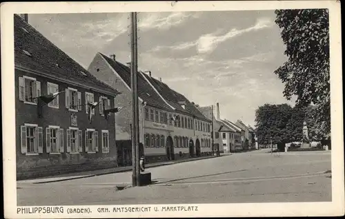 Ak Philippsburg in Baden, Grh. Amtsgericht und Marktplatz
