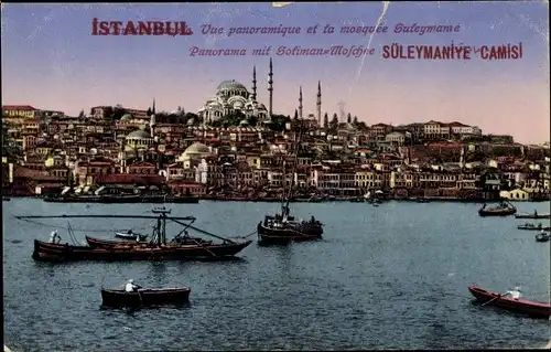 Ak Konstantinopel Istanbul Türkei, Vue panoramique et la mosquee Suleymane
