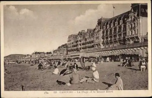 Ak Cabourg Calvados, La Plage, Le Grand Hotel