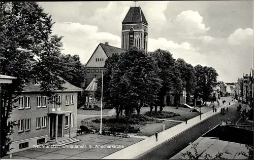 Ak Neumünster in Holstein, Christianstraße, Anscharkirche