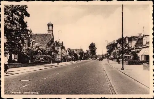 Ak Drachten Friesland Niederlande, Stationsweg
