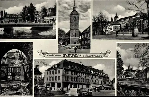 Ak Siegen, Gebäudeansichten, Blick zum Unteren Schloss, Kirche, Partie an der Sieg