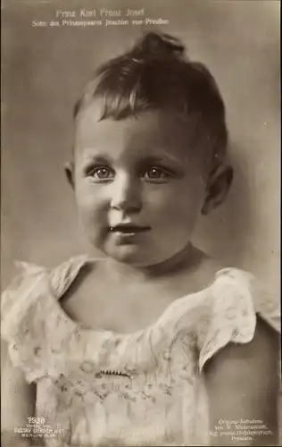 Ak Prinz Karl Franz Josef,  Sohn des Prinzenpaares Joachim von Preußen, Kinderportrait, Liersch 7938