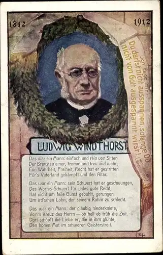 Gedicht Ak Politiker Ludwig Windthorst, Portrait, Das war ein Mann, einfach und rein von Sitten