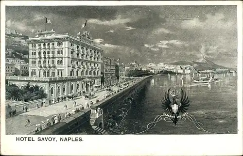 Ak Naples Campania, Hotel Savoy, Wappen