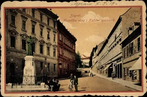 Ak Zagreb Kroatien, Mesnicka ulica i Kacicev spomenik, Kacicev Denkmal