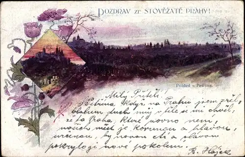 Künstler Ak Praha Prag Tschechien, Praha stověžatá, Pohled s Petrina