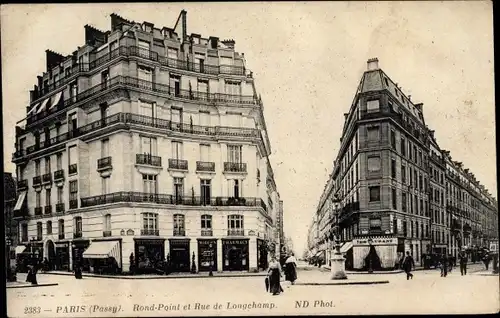 Ak Paris XVI. Arrondissement Passy, Rond Point et Rue de Longchamp