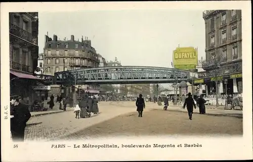 Ak Paris XVIII. Arrondissement Buttes-Montmartre, Le Metropolitain, Boulevard Magenta et Barbes