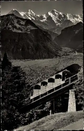 Ak Drahtseilbahn Interlaken-Harderkulm, Eiger, Mönch, Jungfrau