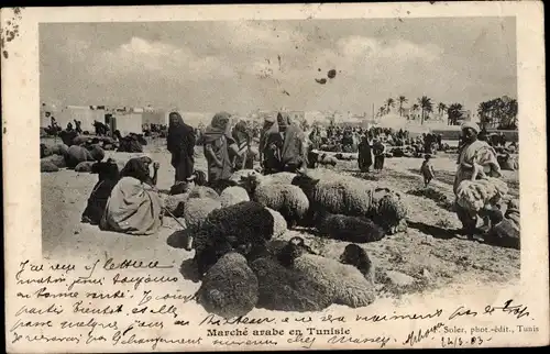 Ak Tunesien, Marché arabe, Arabischer Viehmarkt, Schafhändler
