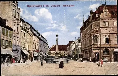 Ak St Johann Saarbrücken im Saarland, Marktplatz, Geschäfte