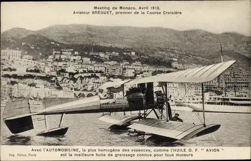 Ak Monaco, Meeting d'aviation en avril 1913, Aviateur Bréguet, premier de la Course Croisière