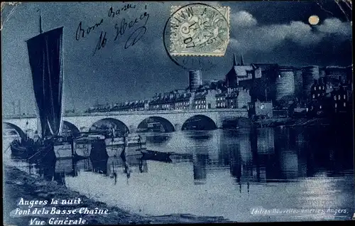 Mondschein Ak Angers Maine et Loire, Pont de la Basse Chaine, Vue Generale