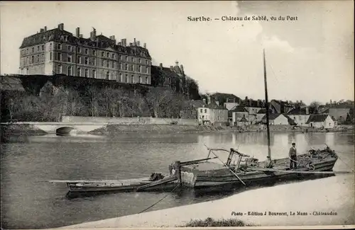 Ak Sablé sur Sarthe, Le Chateau, Vu du Port