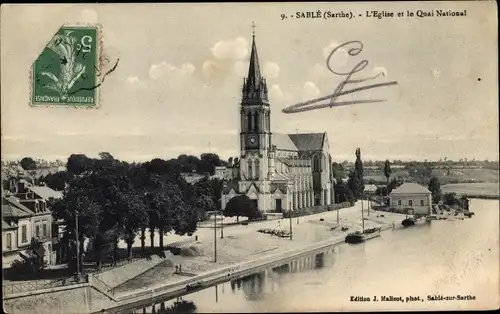 Ak Sablé sur Sarthe, L'Eglise, Le Quai National