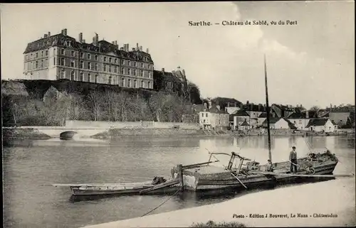 Ak Sablé sur Sarthe, Le Chateau, vu du Port