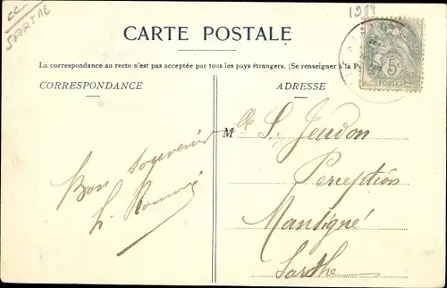 Mondschein Ak Sablé sur Sarthe, L'Eglise vue du Quai