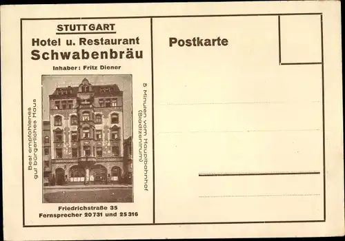 Ak Stuttgart am Neckar, Hotel Restaurant Schwabenbräu, Gedicht