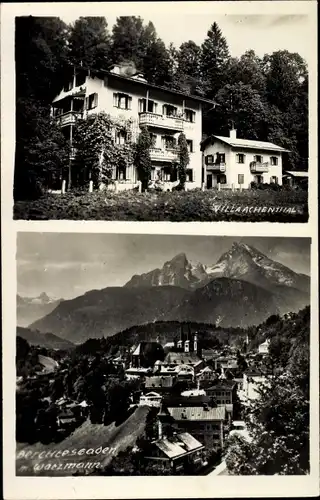 Ak Berchtesgaden in Oberbayern, Blick über die Stadt zum Watzmann, Villaachenthal Hausansicht