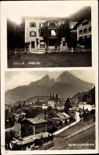 Ak Berchtesgaden in Oberbayern, Blick über die Stadt zum Watzmann, Villa Fuchs Hausansicht