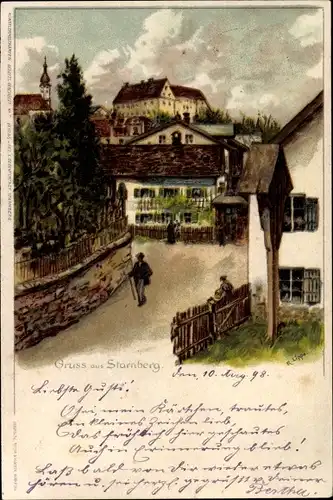 Litho Starnberg in Oberbayern, Teilansicht von Ortschaft