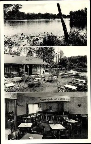 Ak Hücker Aschen Spenge in Westfalen, Gaststätte Waldesruh, See, Terrasse, Gastraum