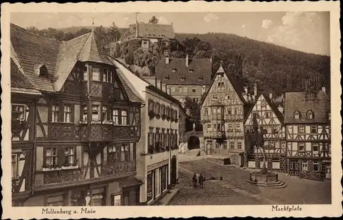 Ak Miltenberg am Main Unterfranken, Marktplatz, Fachwerkhäuser