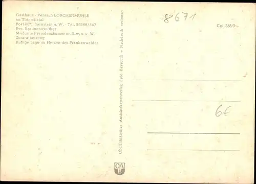 Ak Bernstein Schwarzenbach am Wald in Oberfranken, Lorchenmühle