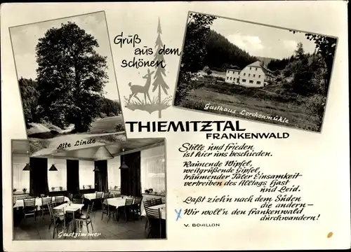 Ak Bernstein Schwarzenbach am Wald in Oberfranken, Alte Linde, Gasthaus Lorchenmühle