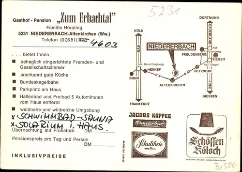 Ak Niedererbach im Westerwaldkreis, Gasthof zum Erbachtal