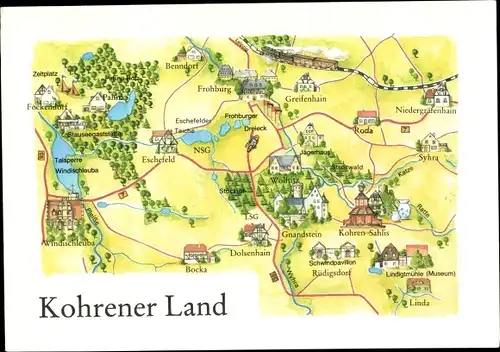 Landkarten Ak Kohren Sahlis Frohburg Sachsen, Windischleuba, Linda, Greifenhain, Syhra