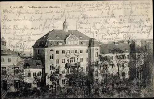 Ak Chemnitz, Blick auf d. Neubau d.  Stadtkrankenhauses