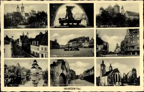 Ak Wurzen Sachsen, Dom, Ehrenmal, Schloß, Domgasse, Kunstmühlenwerke