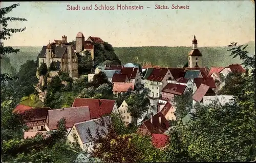 Ak Hohnstein in der Sächsischen Schweiz, Blick auf den Ort und das Schloss