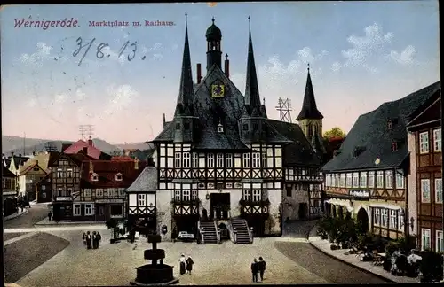 Ak Wernigerode, Marktplatz mit Rathaus, Sächsischer Hof