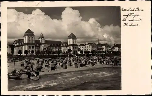 Ak Seebad Binz auf Rügen, Strand mit Kurhaus