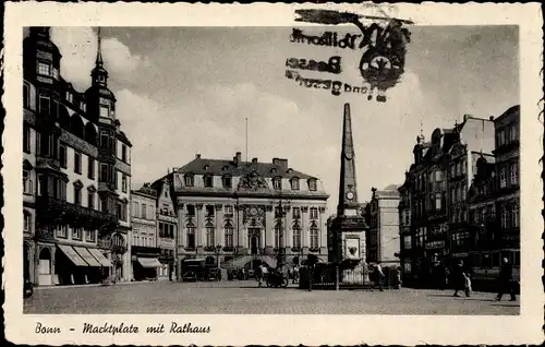 Ak Bonn am Rhein,  Marktplatz mit Rathaus, Obelisk