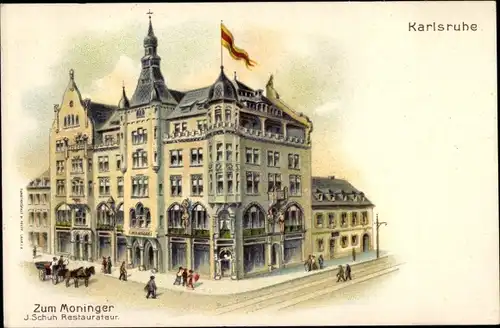 Litho Karlsruhe in Baden, Zum Moninger, Straßenecke