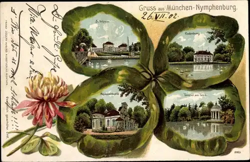 Kleeblatt Litho Nymphenburg München Bayern, Schloss, Magdalenenkapelle, Badenburg, Tempel