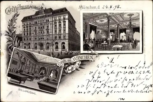 Litho München, Cafe Wittelsbach, Außenansicht, Saal, Billardsaal