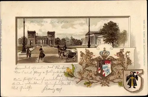 Präge Wappen Passepartout Litho München, Königsplatz