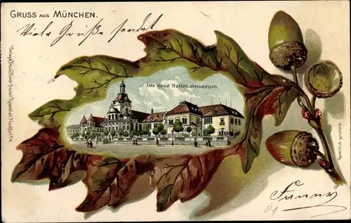 Präge Eichenblatt Litho München, Das neue Nationalmuseum, Gesamtansicht