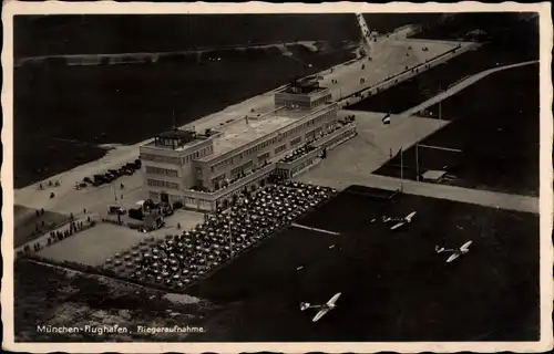 Ak Oberwiesenfeld München Bayern, Flughafen, Fliegeraufnahme, Flughafen Restaurant