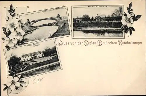 Ak Altenholz bei Kiel, Herrenhaus Knoop, Knooper Fährhaus, 1. Dt. Reichskneipe, Hochbrücke Levensau