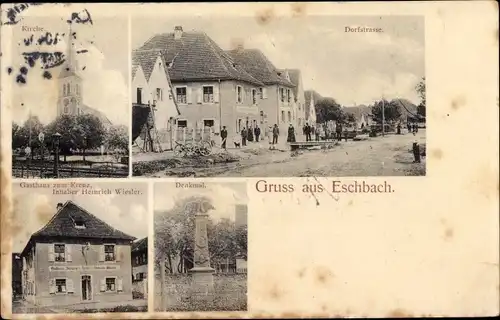 Ak Eschbach in der Pfalz, Dorfstraße, Gasthaus zum Kreuz, Denkmal