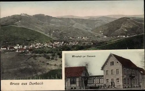 Ak Durbach in Baden, Wirtschaft zur Eintracht, Totalansicht der Ortschaft