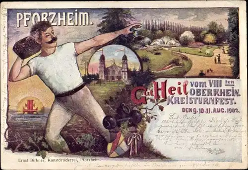 Ak Pforzheim im Schwarzwald, VIII. Oberrheinisches Kreisturnfest 1902